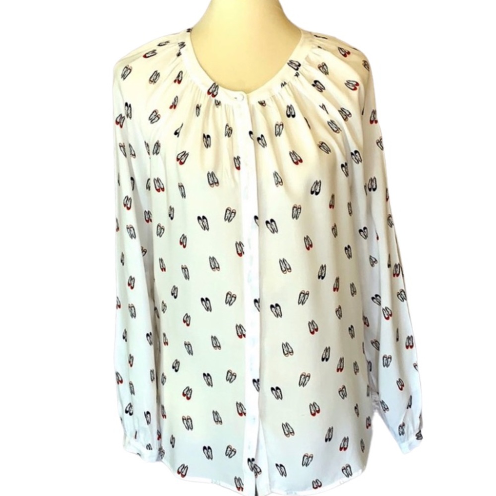 Boden White Button Down Shirt with Shoe Print